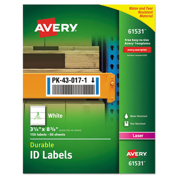 Avery® Durable Permanent Id Labels With Trueblock Technology, Laser Printers, 3.25 X 8.38, White, 3-sheet, 50 Sheets-pack freeshipping - TVN Wholesale